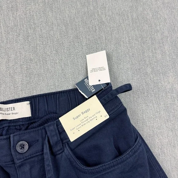 Hollister Pants Womens XS Blue Low Rise Super Baggy Wide Leg Drawstring Y2K NWT - Picture 2 of 14